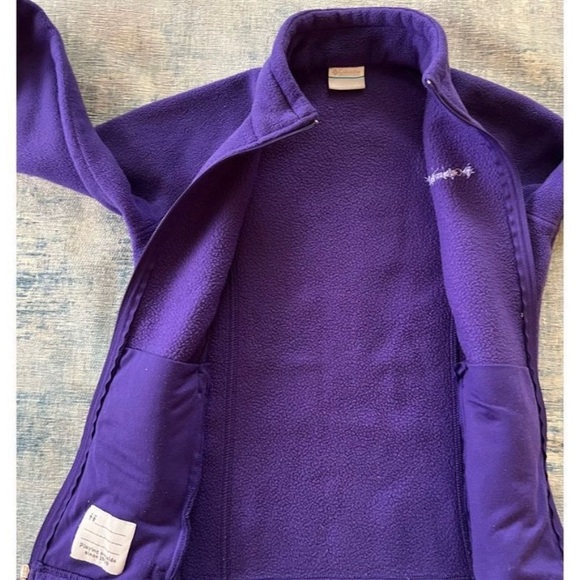 Columbia Jacket Girls Medium 10/12 Purple High Neck Full Zip Pockets Fleece Logo - Picture 3 of 4